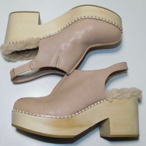 Anthropologie Silent D Sherpa Lined Slingback Clog Wood Heal Sz 36